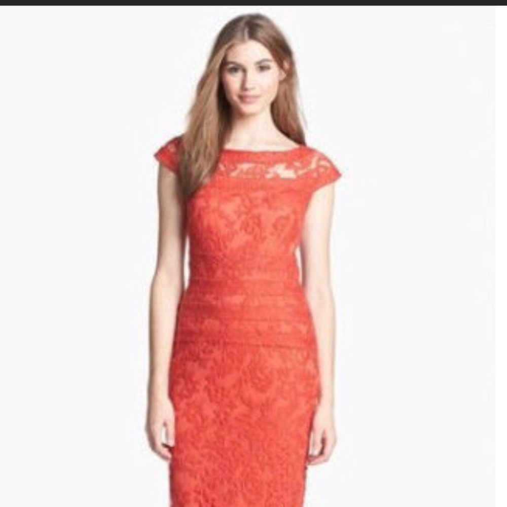 TADASHI SHOJI orange embroidered dress size 4